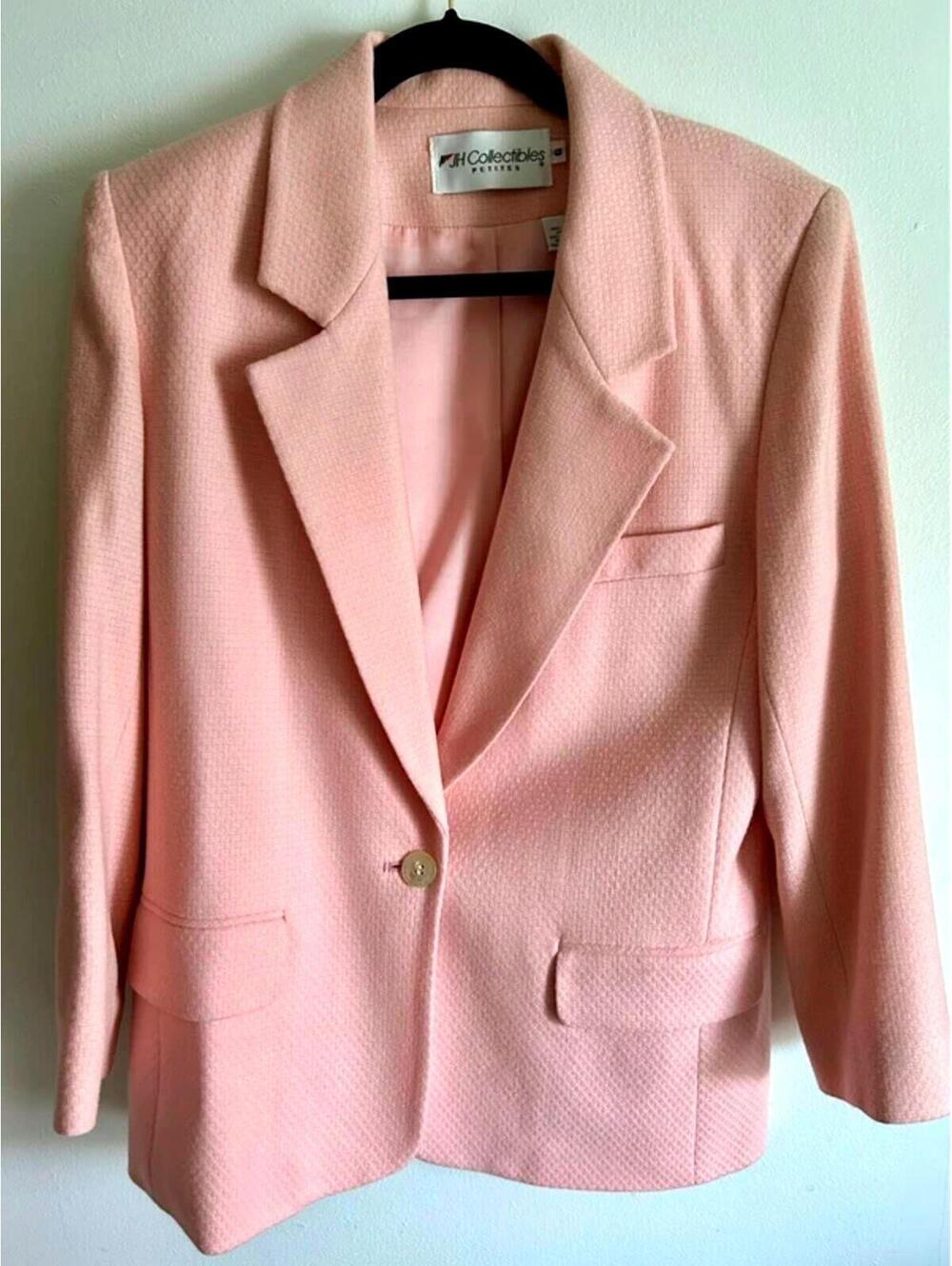 Vintage Pastel Pink Wool Blazer USA Textured Tailored Jacket 6P